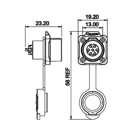 Lp-12 Female 7 Pin Soldering Type Power Connector With Plastic Shell Ip67 100V 3A