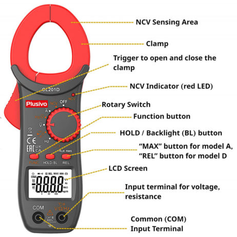 Plusivo Plusivo Cl201 D Digital Clamp Meter T Rms 3999 Counts 1