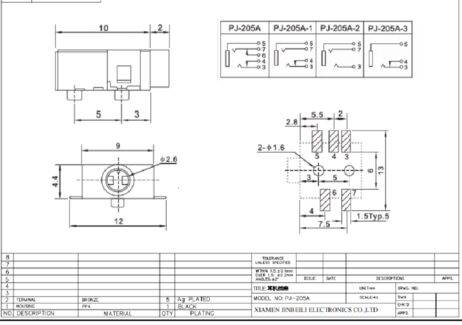 Audio Jack Pj205-2.5Mm Female Connector