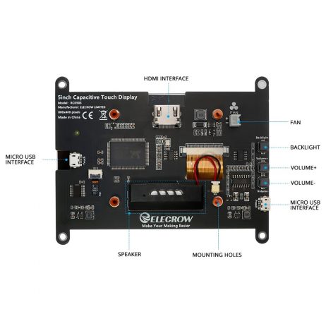 Elecrow Elecrow Rc050S Hd 5 Inch 800X480 Capacitive Touch Monitor Built In Speaker With Backlight Control 2