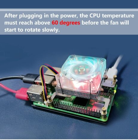 52Pi Low-Profile Ice Tower Cpu Cooling Fan Super Heat Dissipation Rgb Led Light For Raspberry Pi 5