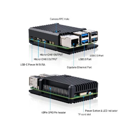 52Pi Raspberry Pi 5 Aluminum Black Case With Built-In Heat Dissipation Column And Heatsinks