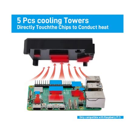 52Pi Raspberry Pi 5 Aluminum Black Case With Built-In Heat Dissipation Column And Heatsinks