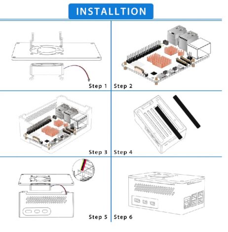 52Pi Raspberry Pi 5 Aluminum Case Black Brick Enlosure With Cooling Fan Heatsink