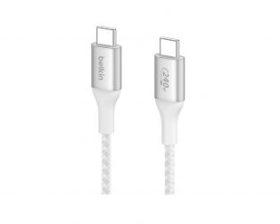 Belkin USB-C to USB-C Braided 3.3 feet (1 meters) 240W PD, Fast Charge and Sync Type C Cable – White