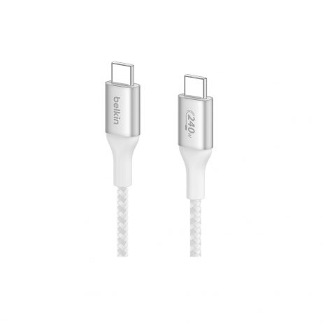 Belkin Usb-C To Usb-C Braided 3.3 Feet (1 Meters) 240W Pd, Fast Charge And Sync Type C Cable – White